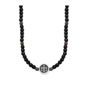 s.Oliver Herren Halskette mit Steinen aus Hämatit und Kreuz Detail