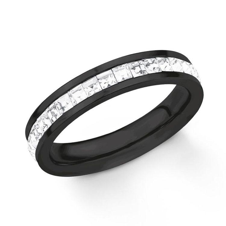 Damen Ring in schwarz mit Swarovski Kristallen