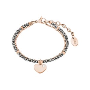 s.Oliver Damen Armband Perlen und Herzanhänger besetzt mit Swarovski Kristallen