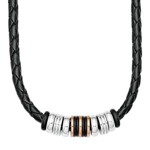 s. Oliver Herren-Kette mit Anhänger Lederhalsband Edelstahl Leder 50 cm