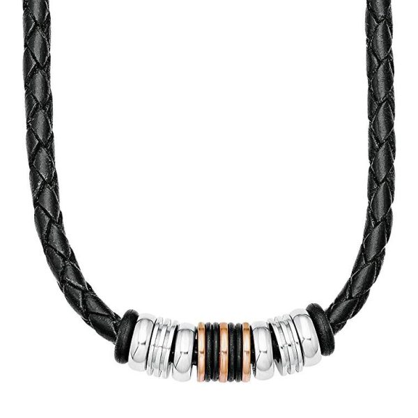 s. Oliver Herren-Kette mit Anhänger Lederhalsband Edelstahl Leder 50 cm