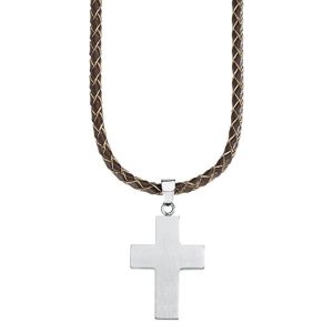 s.Oliver Kinder-Kette Jungen längenverstellbar mit Kreuz-Anhänger Edelstahl mattiert Leder