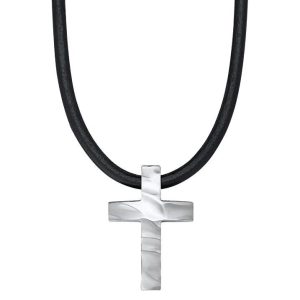 s.Oliver Herren Kreuzkette aus Leder und Edelstahl