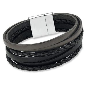 s.Oliver Herren-Armband Edelstahl Leder