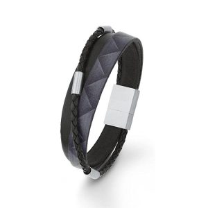 s.Oliver Herren-Armband mehrreihig Edelstahl Leder
