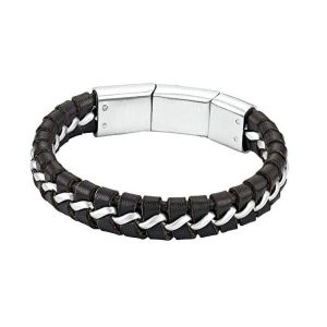 s.Oliver Lederarmband Edelstahlband eingeflochten