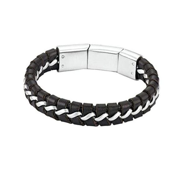 s.Oliver Lederarmband Edelstahlband eingeflochten