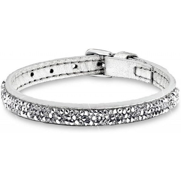 s.Oliver Damen-Armband Let's Celebrate Swarovski Rocks Edelstahl Leder Kristall silber