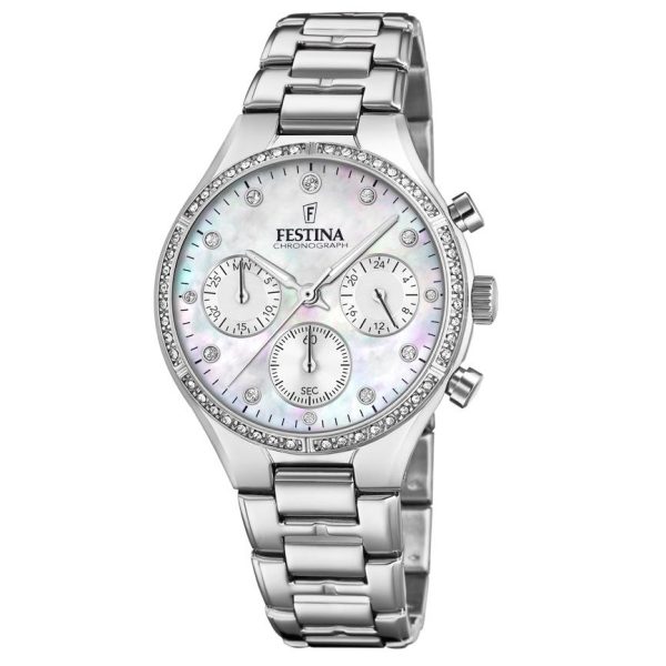 Festina Damen Chronograph Quarz Uhr mit Edelstahl Armband F20401/1