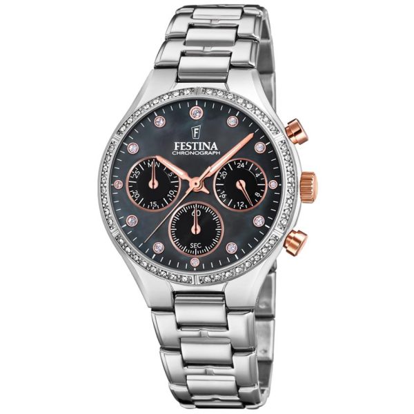 Festina Damen Chronograph Quarz Uhr mit Edelstahl Armband F20401/4