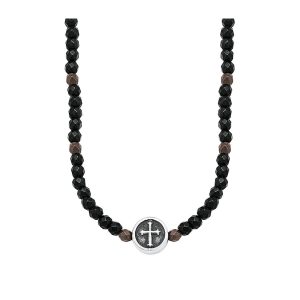 s.Oliver Herren Halskette mit Steinen aus Hämatit und Kreuz Detail